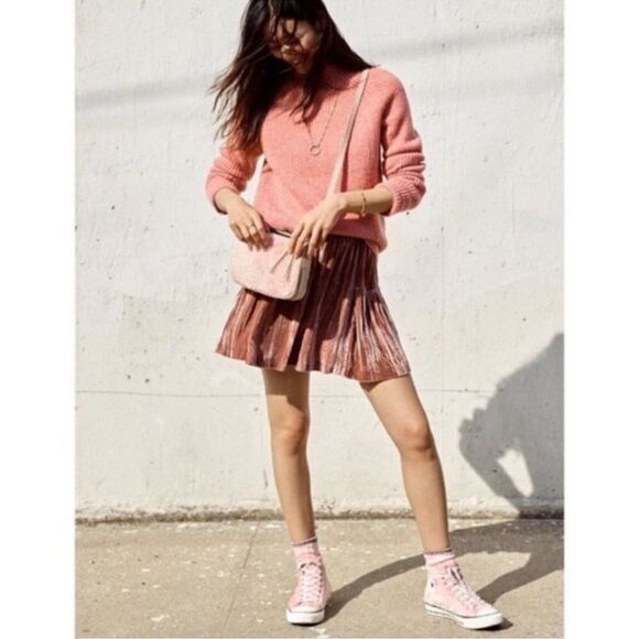 NWT Madewell Pink Velvet Pleated Mini Skirt size 0 XS NEW - Picture 1 of 8